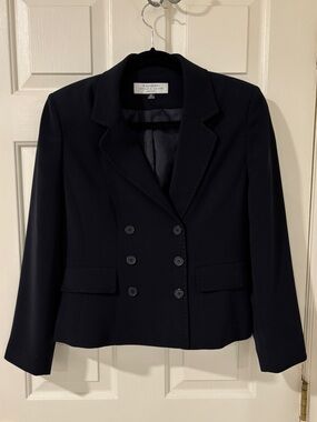 Tahari Double Breasted Black Petite Blazer with ZigZag stiching